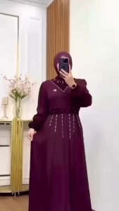 Laudia Dress Pesta Wanita Terbaru Bahan Ceruty Babydol Full Furing / Gamis Brokat Mewah Aplikasi Payet Ootd Hijab