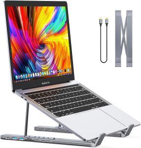 USB C Laptop Docking Station Stand with 4K HDMI 11 Ports | Powered USB C Hub | Adjustable Laptop Stand for 10-17" Laptops | Portable Design | Ideal for Tablets Laptops