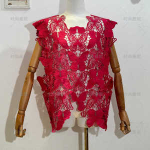 Fashion Yanni Lace Butterfly Embroider Cut Out Smock Top Vest Vest Womens Sleeveless Outer Wear Loose Temperament Fashion