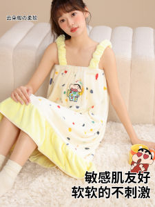 Ultra Soft Coral Fleece Bath Towel Womens Wearable Thickened Bath Robe Quick Dry Cute Crayon Shinchan Bath Skirt Home Use