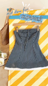 Đầm cúp ngực họa tiết sọc phối ren cột nơ trước Arabella Miều Est.2013