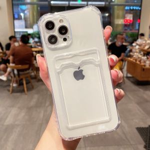 Soft TPU Card Holder Phone Case For iPhone 17 16 15 Pro Max 14 13 12 11 17 Air 16E XR X XS 7 8 Plus Shockproof Back Funda Cover