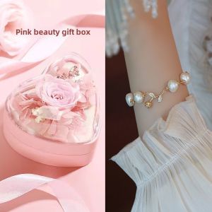 Natural Baroque Pearl Bracelet White Rose Flower High Aesthetic Value Gift for Girlfriend Luxury Minimalist Design Valentines Day Gift