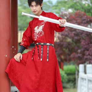 Spring Red Ming round Neck Gown 2024 Year of the Dragon New Year Han Chinese Clothing for Men Martial Arts Style Chinese Ancient Style Daily Flying Fish Suit Suit