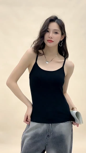 Plus Size Women Padded Singlet Bra Top Ribbed Cami Tank Top Modal
