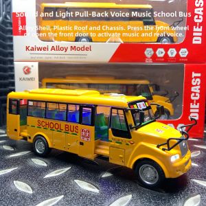 American Big Nose School Bus Real Voice Music Sound and Light Alloy Model Toy