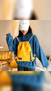 Drawstring style backpack solid color fashion canvas bag bag pocket Korean female bag drawstring backpack