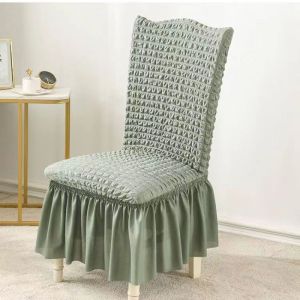 Stretch Dining Chair Cover Seersucker Fabric Elastic Fit Seat Cover Skirted Slipcover Anti Dust Home Decor Washable
