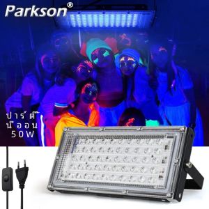 395nm UV LED Stage Blacklight อัลตราไวโอเลต 50W 220V ผลแสงน้ําท่วม Ultravilet โคมไฟเรืองแสง Party Stage Light Neon Bar