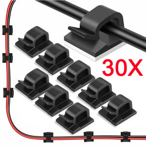 30PCS Cable Clamps Mini Desktop Cable Cords Management Wire Hook Clip Adhesive Cord Wire Holder Office Sticky Cable Protector Organizer