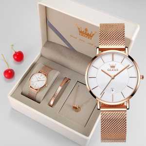 Olevs Jam Tangan Perempuan Hadiah Original Watch Women Waterproof Rose Gold Lady Girl Watch Set Gift
