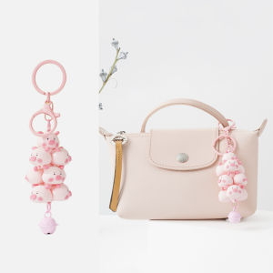 Kawaii Stacked Cartoon Pig Keychains Bell Creative Student Couple Backpack Hanging Decoration Mobile Phone Case Strap Pendants