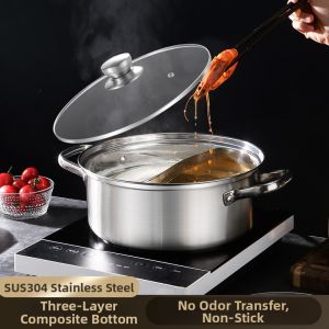 Stainless Steel Dual-compartment Pot Flat Bottomed For Commercial Electric Stove