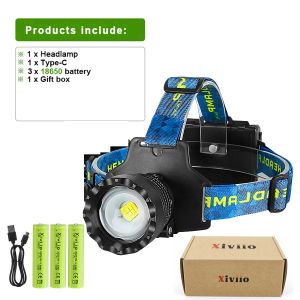 990000000000LM Long Shot 5000M Headlamp 200W LED Head Light Type-C Rechargeable Head Light Outdoor Camping Hunting Head Torch