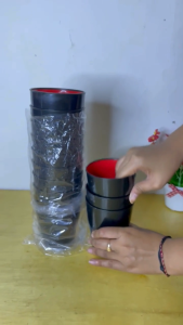 GELAS/CUP NINJA – Gelas Estetik 350ml | Hitam Glossy + Merah Elegan | 6 / 12 pcs