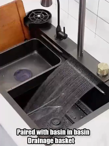 World Aifei Mall Kitchen black nano thickened rain waterfall stainless steel sink household hand sink washing basin large single sink