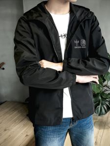 Spring Autumn Loose Fit Mens Jacket Hooded Slimming Fashionable Lightweight Coat Youth Popular Style Long Sleeve Zipper Closure