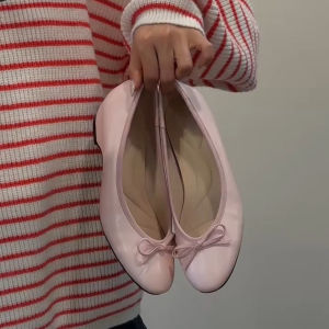FANGXI | French Elegant Bow Round Toe Heel Lift Women Ballet Flats Medium Heel