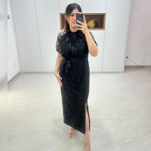 Dress Cheongsam imlek Dan Natalan Gaun Pesta Belah Paha Dress Brukat Tile Mutiara Mewah Kamari Dress
