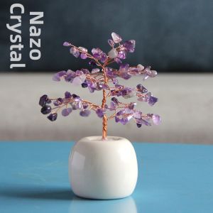 Mini Natural Pink Crystal Tree Decoration Office Desk Surface Panel Pachira Macrocarpa Home Decoration Housewarming Purple Yellow Original Gift
