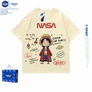 NASA Joint Name One Piece Luffy T-Shirt Boys Summer New Pure Cotton Short Sleeve Clothes Family of Three Parent-Child Clothes