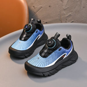 Boys Sports Shoes Spring Autumn Rotation Button Breathable Mesh Double Net Childrens Korean Style Medium Large Childrens Shoes