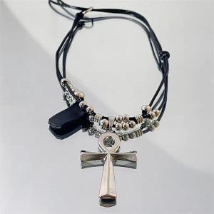 Y2K Retro Metal Cross Pendant Necklace For Women Girls Punk Gothic Black Rope Long Sweater Chain Fashion Party Jewelry Gifts
