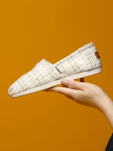 Spring Edition Womens Canvas Slip-On Shoes Casual Low Cut Fashionable Flat Heel Rubber Sole round Toe Classic Solid Color