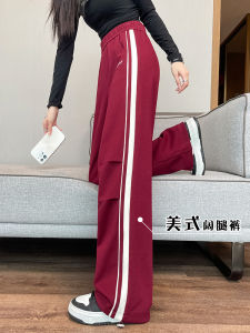 Ankela Red Womens Sporty Wide Leg Pants Side Stripe Straight Loose High Waist Drapey Casual Trousers Autumn 2024 Fashion