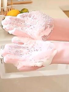 Spons Sarung Tangan Cuci Dengan Sikat Silicone Dishwashing Magic Glove