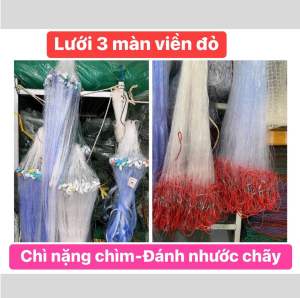 Lưới đánh cá viền đỏ - Lưới 3 màn cao 2m - 15m -12m nặng 14kg đến 18kg đánh nước chãy
