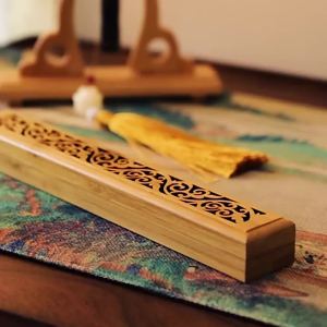 Natural Bamboo Incense Burner With Laying Plate Aromatherapy Wooden Box For Incense Storage Burning Hollowed Line Incense Box