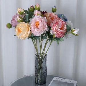 2 Heads Artificial Peony Bouquet Silk Cloth Fake Peony Flower for Home Room Wedding Garden Decoration Floral Arrangements