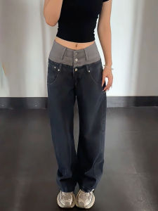 MANMI | Black Patchwork Jeans Straight Fit Slim Pants