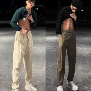 Spring Autumn New Style Mens Casual Loose Pants Drapey Breathable Anti-Wrinkle Straight Leg Trousers Fashionable Comfortable