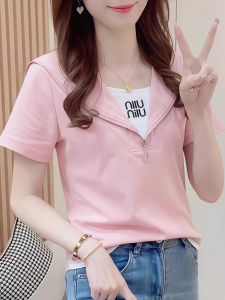 Shalldoer | Anti-Aging Fashion Short Sleeve T-Shirt Womens Casual Versatile Summer Design Print Top Commute Style Korean Version Slim Fit