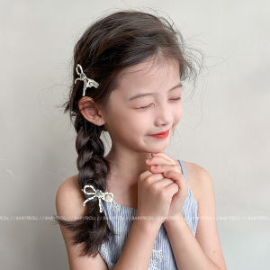 Black White Polka Dot Butterfly Knot Side Clip Sweet Girls High Sense Hair Clip Heart Shaped Rhinestone No Damage Duckbill Clip