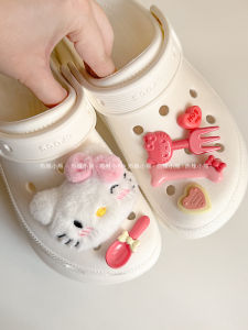 Adorable Pink KT Cat Heart Bowtie Clog Shoe Accessories Cute DIY Shoe Flowers Decorative Buckle Fastener Hole Shoe Charms