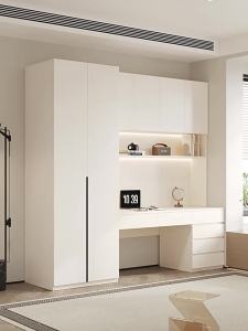 PAMEDI | Practical Wooden Study Desk with Integrated Wardrobe and Closet Combination