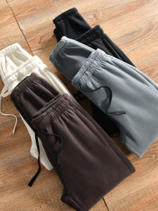 Thickened Fleece Winter Mens Pants Straight Leg Youth Fashion Daily Wear Warmest Thermal Polyester Cuffed Sweatpants