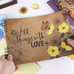 Scrapbook Kraft with Real Pressed Flower Artwork w/ Punch Paper - LOVE BIRDS (20 Leaves) A4 Size.
