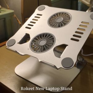 Rokeet Laptop Stand Holder Alumunium Adjustable Foldable 2 in 1 With Cooling Fan Dual Cooler