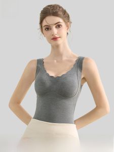 miiow | Warm Thermal Silk Wool Women Vest Seamless Heating Autumn Underwear Base Layer Inner Wear V-neck Thickened Polyester Spandex