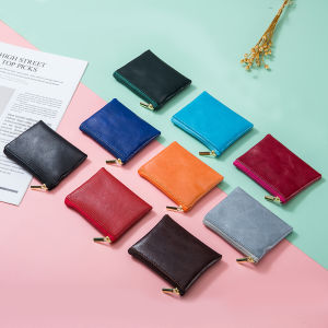 Genuine Leather Ultra Thin Small Zipper Wallet Mens Minimalist Soft Cowhide Mini Card Key Holder Pouch Women Coin Purse