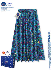 NASA High Waist Floral Print Chiffon Skirt A-Line Midi Dress Spring New Style Elegant Hip Covering Long Skirts Womens Fashion