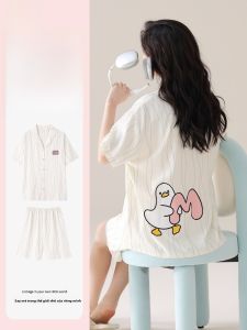 MiiOW | Bộ đồ ngủ cotton mây tay ngắn quần ngắn MiiOW dành cho nữ mùa hè nhẹ nhàng thoải mái Bộ đồ ngủ vải polyester dài mùa xuân 2025