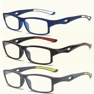 3/5PCS Sport Style Non-Prescription Reading Glasses Anti-Blue Light Rectangular Full Rim Eyewear PC Frame Material