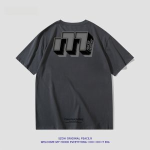 American Retro Letter Print Heavyweight Pure Cotton Mens Summer Short Sleeve T-Shirt Trendy Street Loose Top INS Fashionable Casual Tee