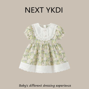 Summer Casual Princess Dress for Girls Cartoon Rabbit Embroidery Doll Collar Baby next Field Style Floral Print Short Sleeve