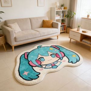 Bandai | Hatsune Miku Thick Faux Wool Rug – Non-Slip for Bedroom Bedside Floor Mirror Mat